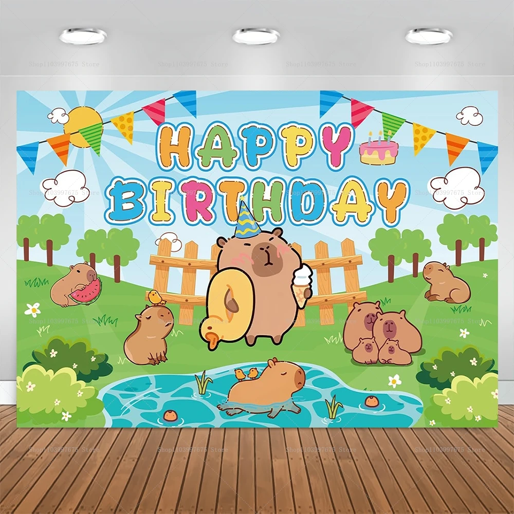 Cute Capybara Theme Backdrop Children\'s Birthday Party Decoration Supplies Photography Background Baby Shower Photo Booth Props