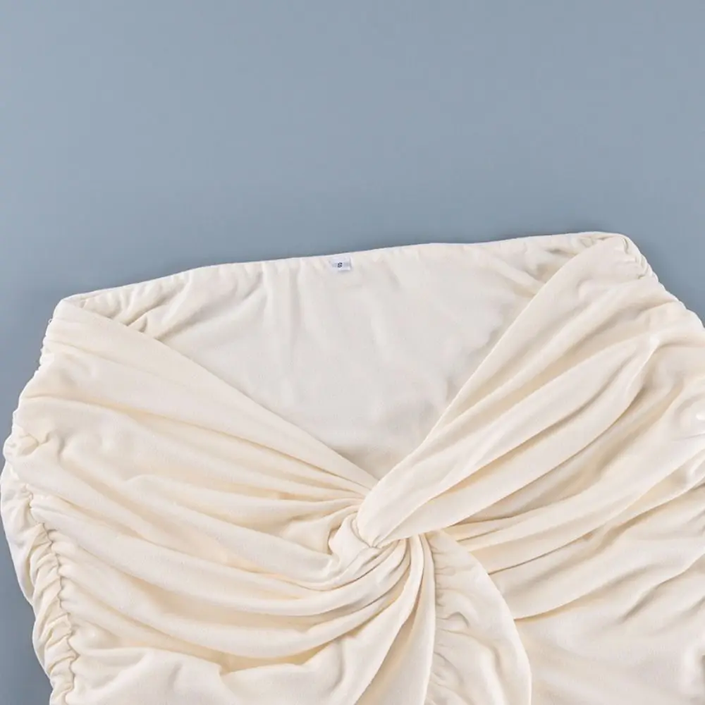 Ruched Design Mini Skirts Casual Style Sexy Style Ruffles Skirt Ruffles Detail Apricot Color Asymmetrical Skirts For Women
