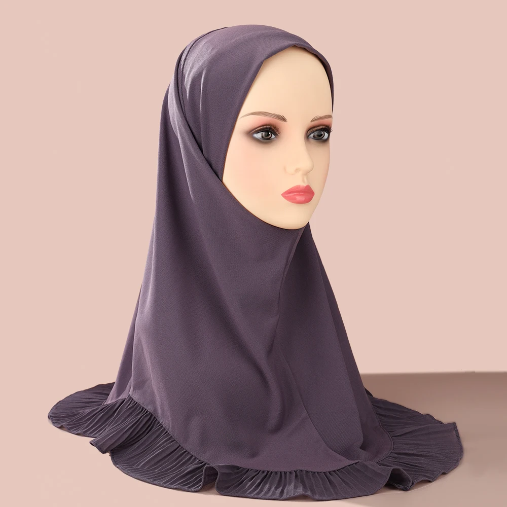 New Muslim Pullover Hat Malay Convenient Hijab Single-layer Ruffled Women\'s Scarf Hijab Solid Color Comfortable Hat Cap