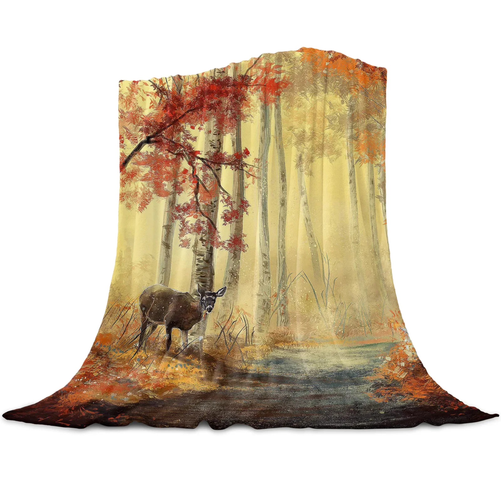 Bird Bedspread Blankets Flannel Fleece Throw Cover Wrap Forest Deer And Bear Wrinkle-Resistant Skin-Friendly Lightweight