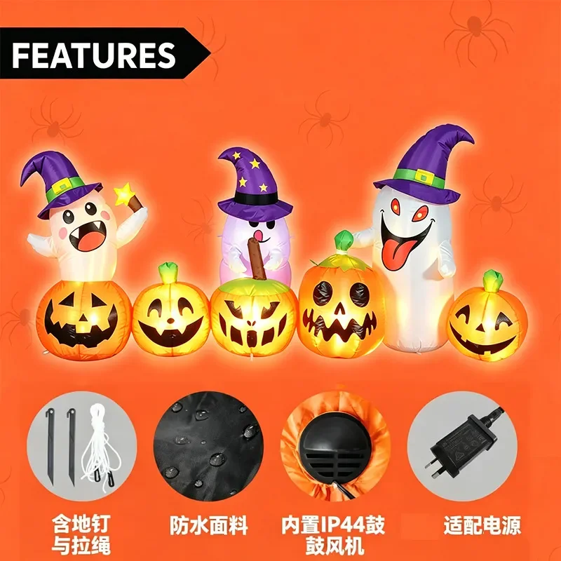 2.4M Giant Inflatable Halloween Ghost with Wizard Hat and Pumpkin Outdoor Lawn Garden Yard Party Decoration Air Blow Up Model