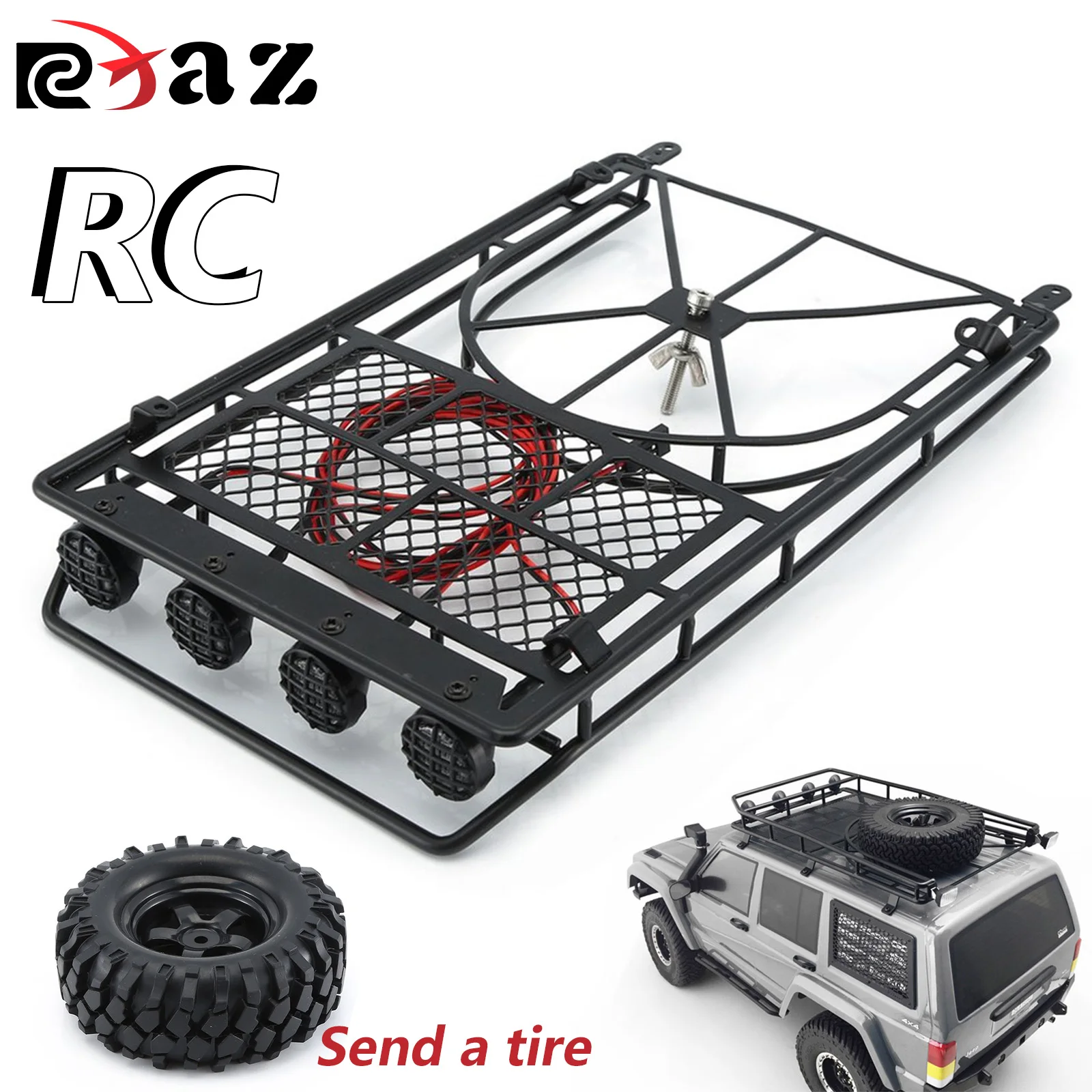 

Металлический багажник на крышу RCXAZ с 4 светодиодами для 1/10 RC Rock Creeper SCX10II 90046 90047 SCX10 D90 RC4WD Axial Crawler RC