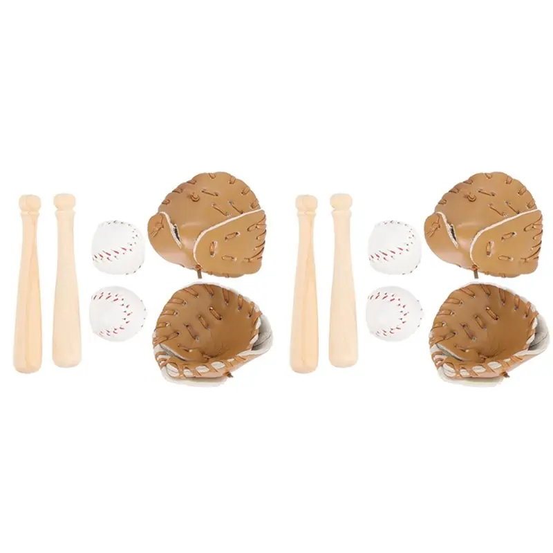 【SPECIAL】4X Mini Baseball Bat Glove Set Simulated Baseball Model Used For House Decoration