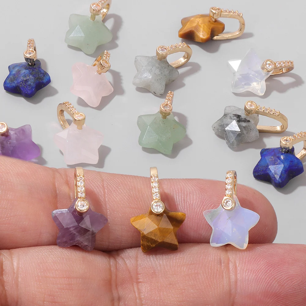 11MM Fashion Star Shape Stone Pendant Natural Rose Quartz Opal Stars Charms For Jewelry Making Handmade Earrings Neckalce 2pcs