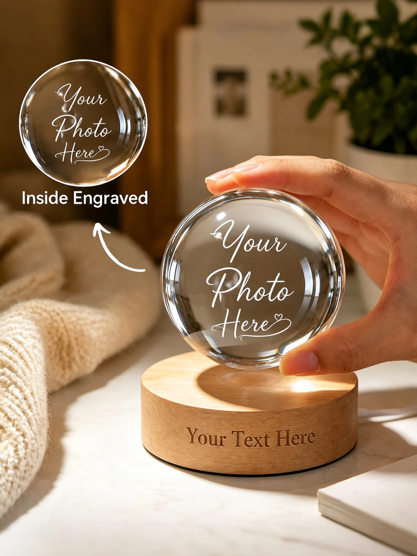Personalized 3D Crystal Ball, Custom-Engraved with Photos and Text, Suitable for Anniversaries, Birthdays, Family Gifts, Wedding Gifts, Gifts for the Groom, Gifts for the Bride, Couple's Commemorative image 3