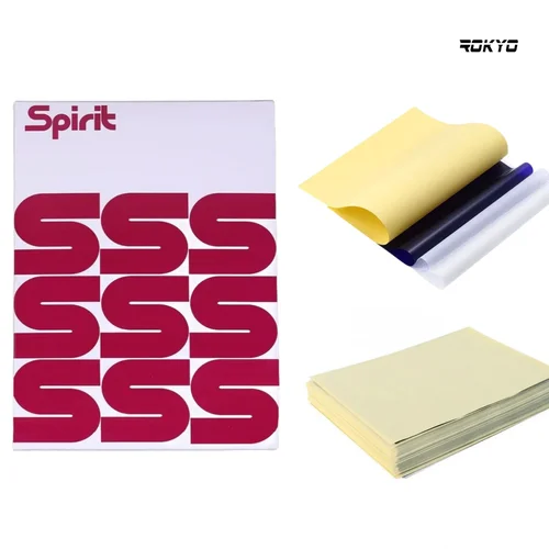 100 Uds. Papel de transferencia de tatuajes de espíritu tamaño A4 papel de plantilla de fotocopiadora térmica de mano libre para tatuadores