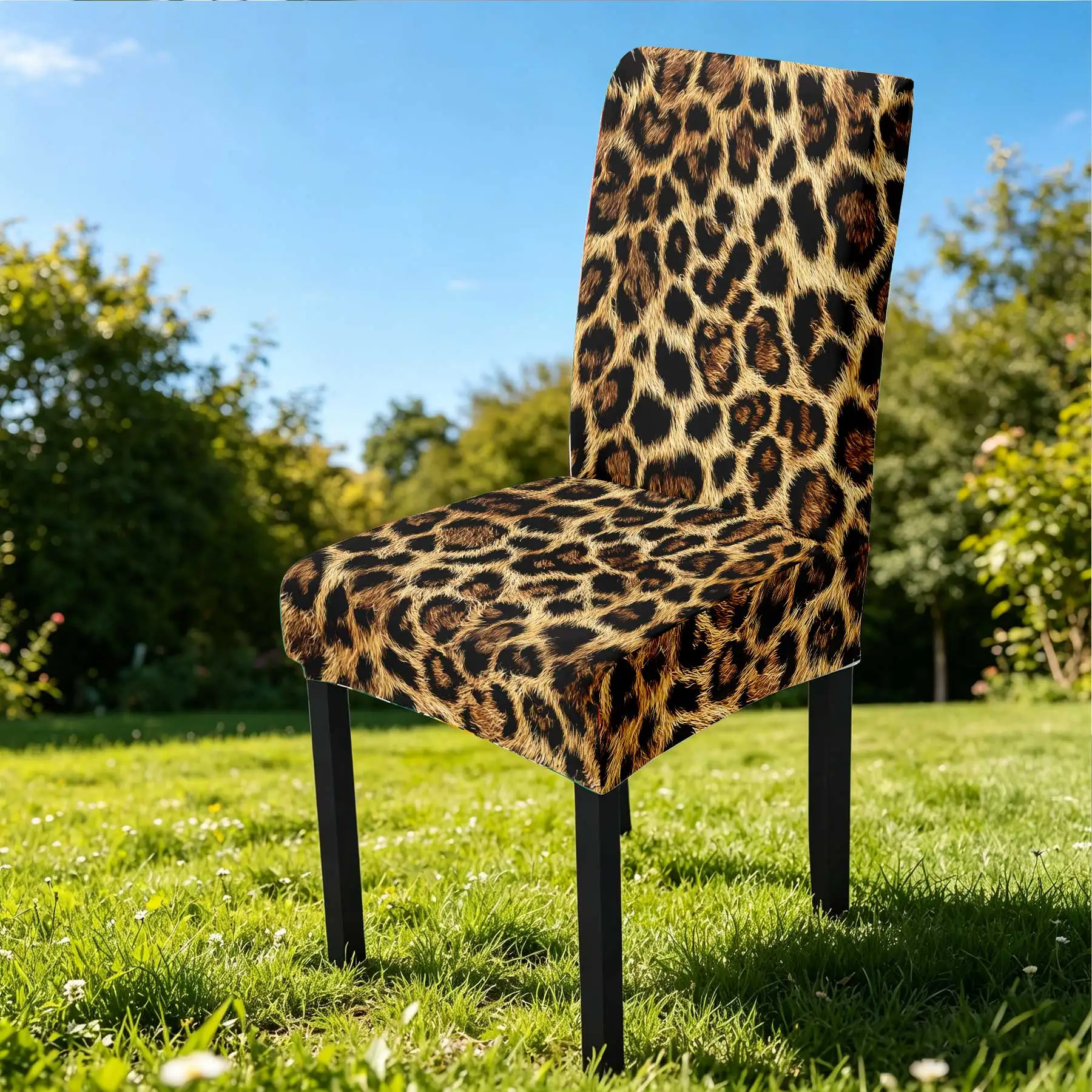 2026 New Leopard Print Elastic Chair Cover, Summer Outdoor & Indoor Universal, Washable Non - Fading, Durab