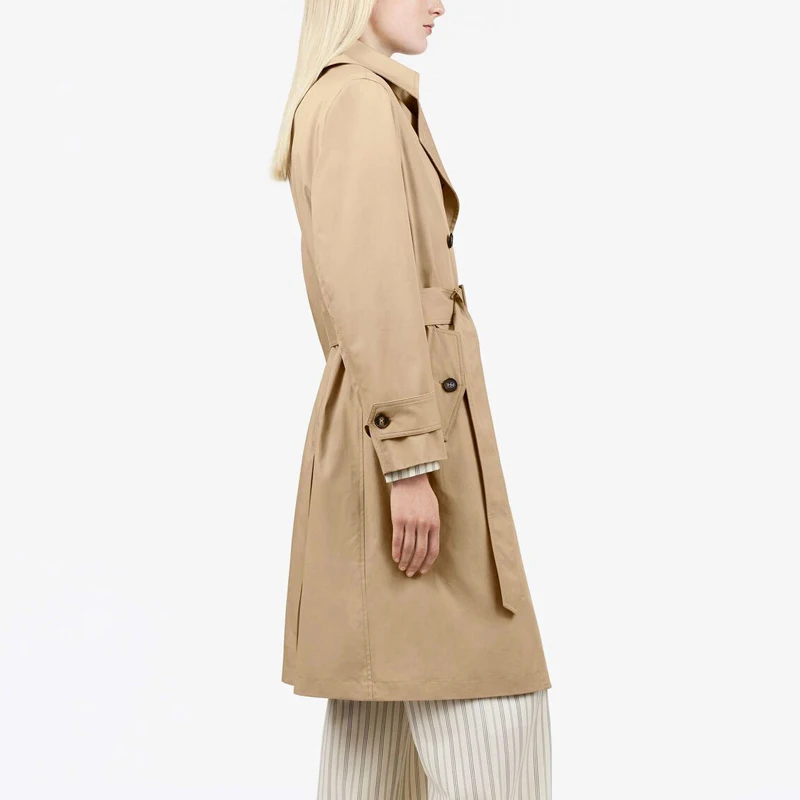 Classic Khaki Double-Breasted Women's Trench Coat – Long Cotton Elegant & Modern Windbreaker