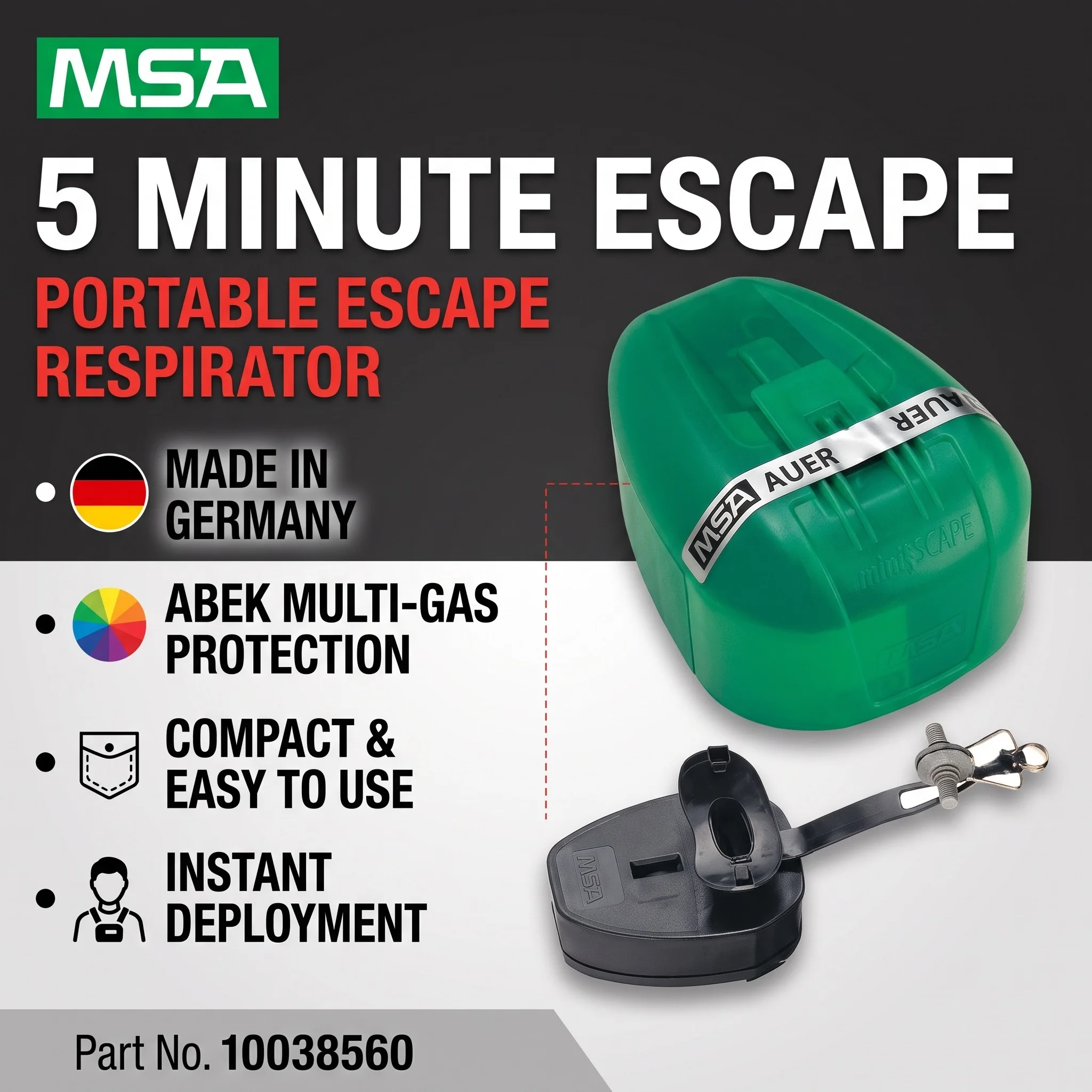 MSA miniSCAPE Emergency Escape Respirator Pocket Gas Mask TabTec Filter ABEK Protection 5 Min Industrial Hazmat Escape Hood