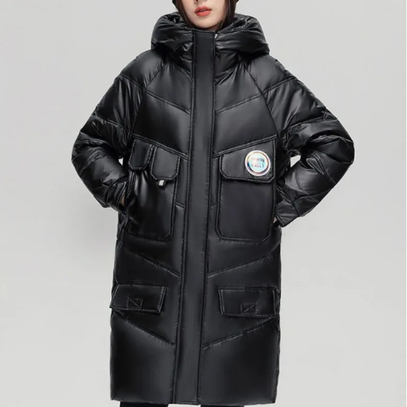 2023 Nieuwe Dames Donsjack Winterjas Dames Mid Length Versie Mode Parka 'S Losse Dikke Bovenkleding Capuchon Veelzijdige Overjas