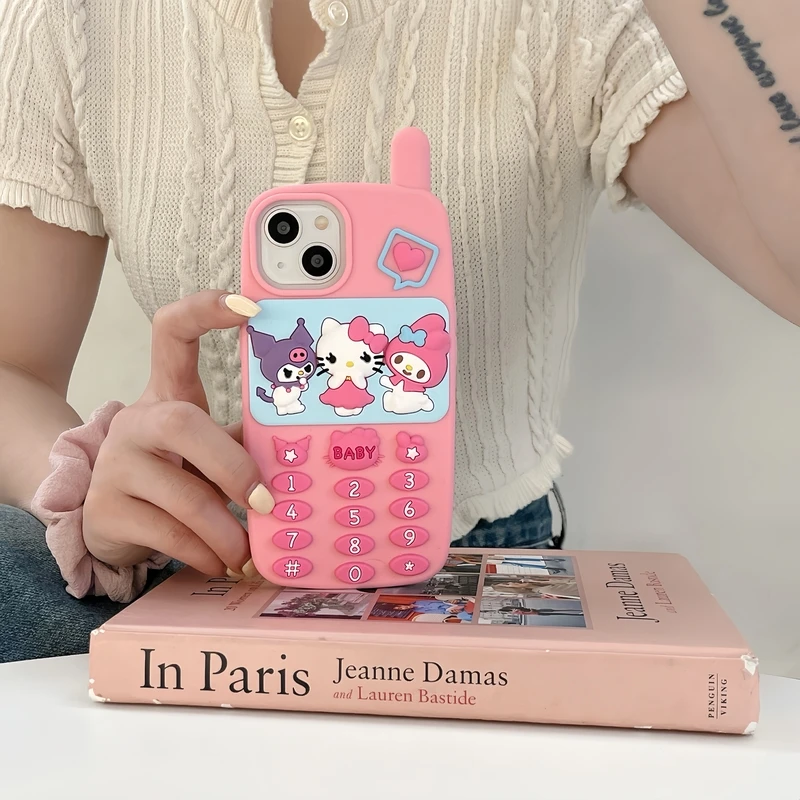 3D Cute Cartoon Sanrio Hello Kitty Kuromi Melody Stereoscopic Phone Case For iPhone 15 14 13 12 11 Pro Max Soft Silicone Cover