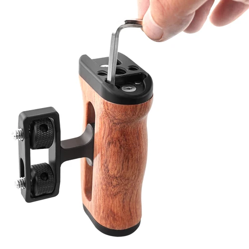 Imagen 2 del producto Jaula Universal para cámara, mango lateral izquierdo/derecho para Sony, jaula para cámara Canon, mango de madera, zapata fría para micrófono, luz de vídeo