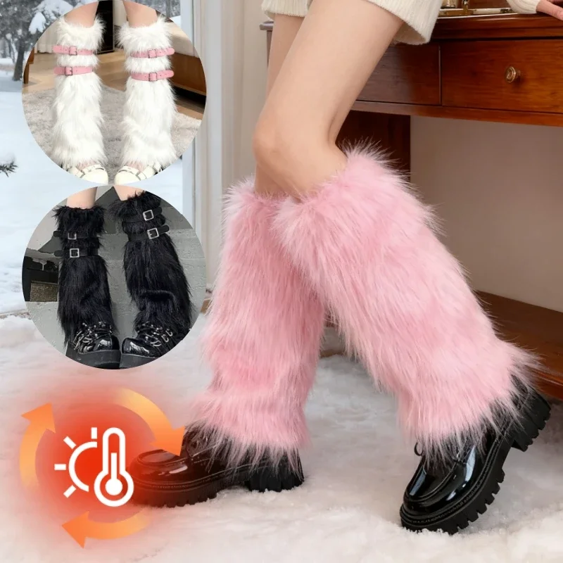 طويل أفخم تدفئة الساق Y2K الجمالية الشتاء التمهيد الأصفاد سميكة فو الفراء الأحذية المتخصصة موضة النساء فتاة التمهيد القبعات العالية دافئ #1