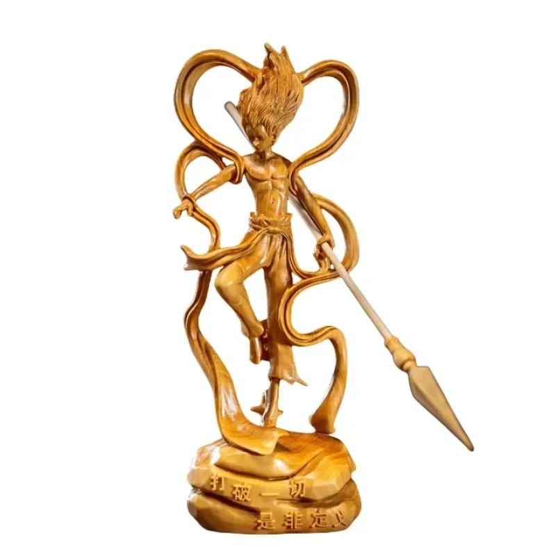 【Popular】Elegant Nezha Wood Carving Exquisite Lacquerware Home Decor with Cartoon Character