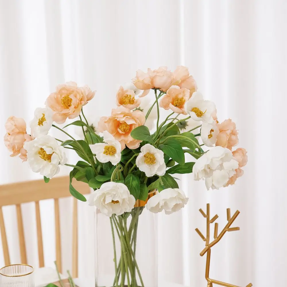 10 قطع الخشخاش زهرة نسيج الحرير الاصطناعي باقة جارلاند الشعر الزفاف الديكور المنزل هدية أورانج أحمر غامق