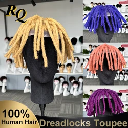 Toupee For Men Dreadlock Hair Full Lace 100% Human Hair Topper Locs Braided Male Wig Dreadlocs Hair 8 Inch Hair Toupee Braiding