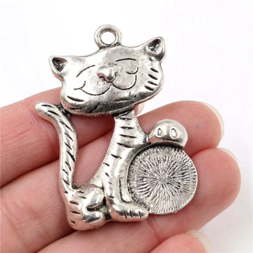 47x34mm 2pcs Antique Sliver and Bronze Plated Cat Handmade Charms Pendant:DIY for bracelet necklace