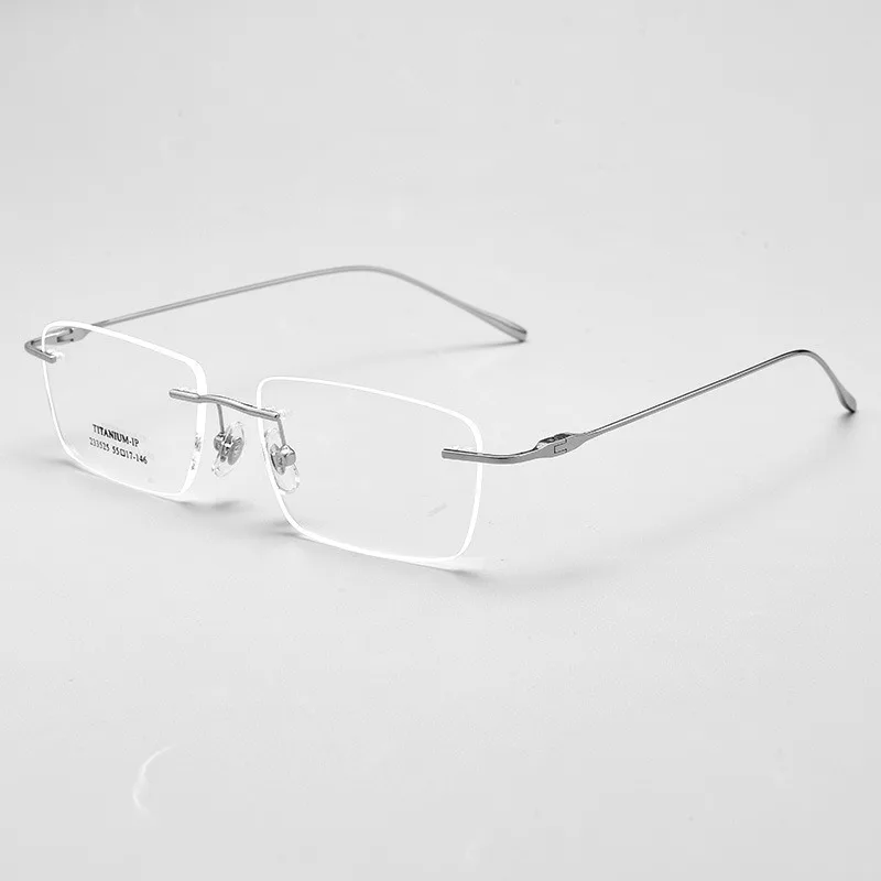 Minimalist silver myopia glasses for women, ultra light pure titanium frameless glasses frame for men, prescription glasses