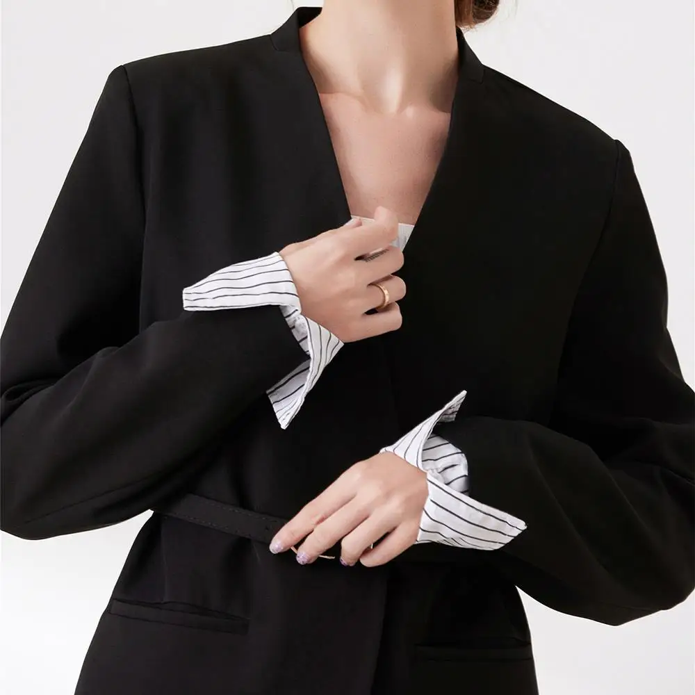 Tirantes falsos desmontables con rayas azules y blancas, botones, manga suave y acogedora para el brazo, exhibición de Arte de uñas para adolescentes y mujeres, mangas decorativas para la muñeca