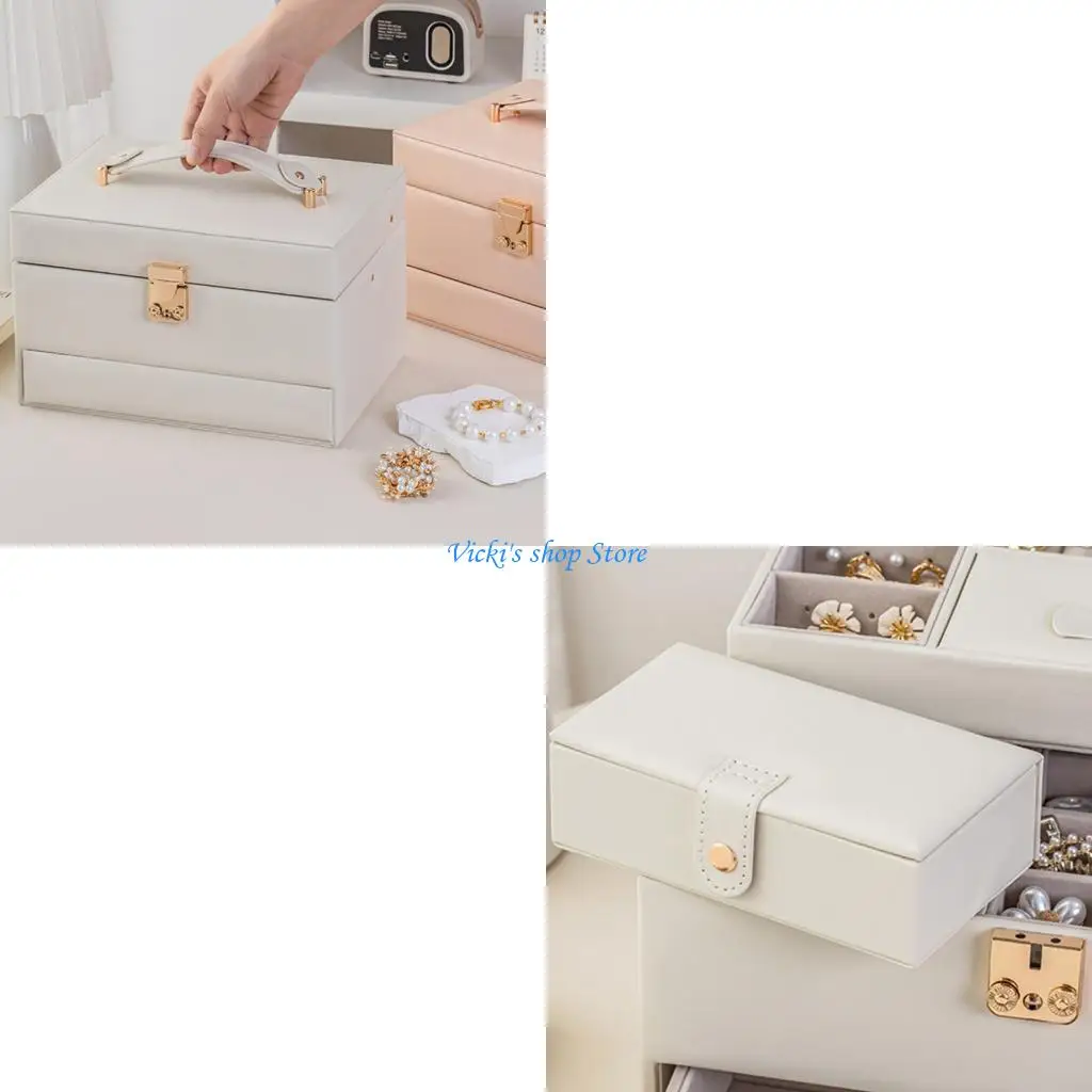 

Auto Operated Jewelry Box With 3 Layed Storage Leather Construction Portable Organizers For Earrings Necklaces