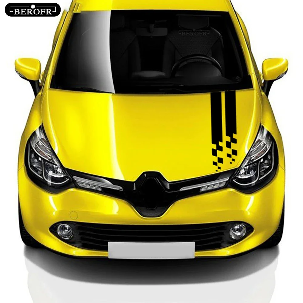 Car Stripes Hood Sticker Racing Bonnet Sport Decal For Megane Clio RS Captur Sandero Espace Twingo Scenic Laguna Trafic