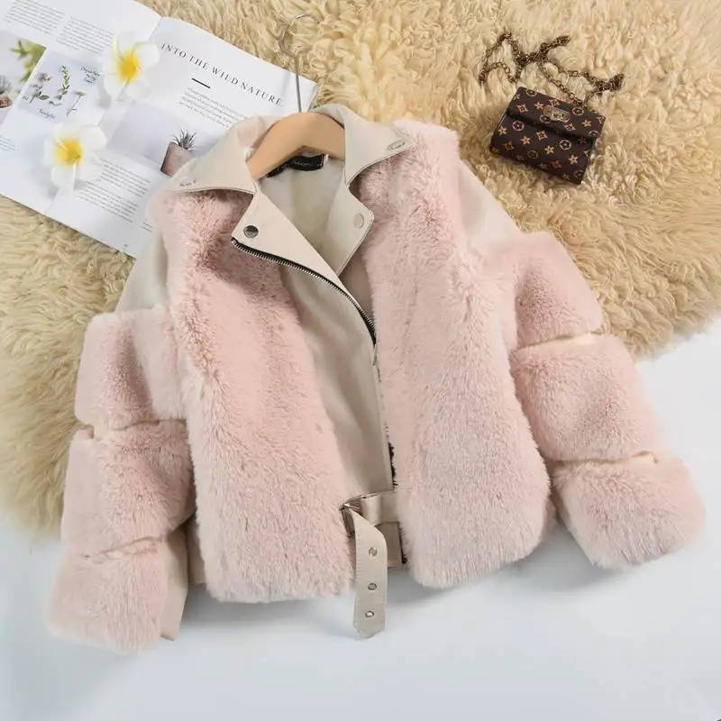 Girls Fur Coat Jacket Cotton Outwear Overcoat 2022 Vintage Warm Thicken Plus Velvet Winter Autumn Teenager Fuzzy Children\'s Clot