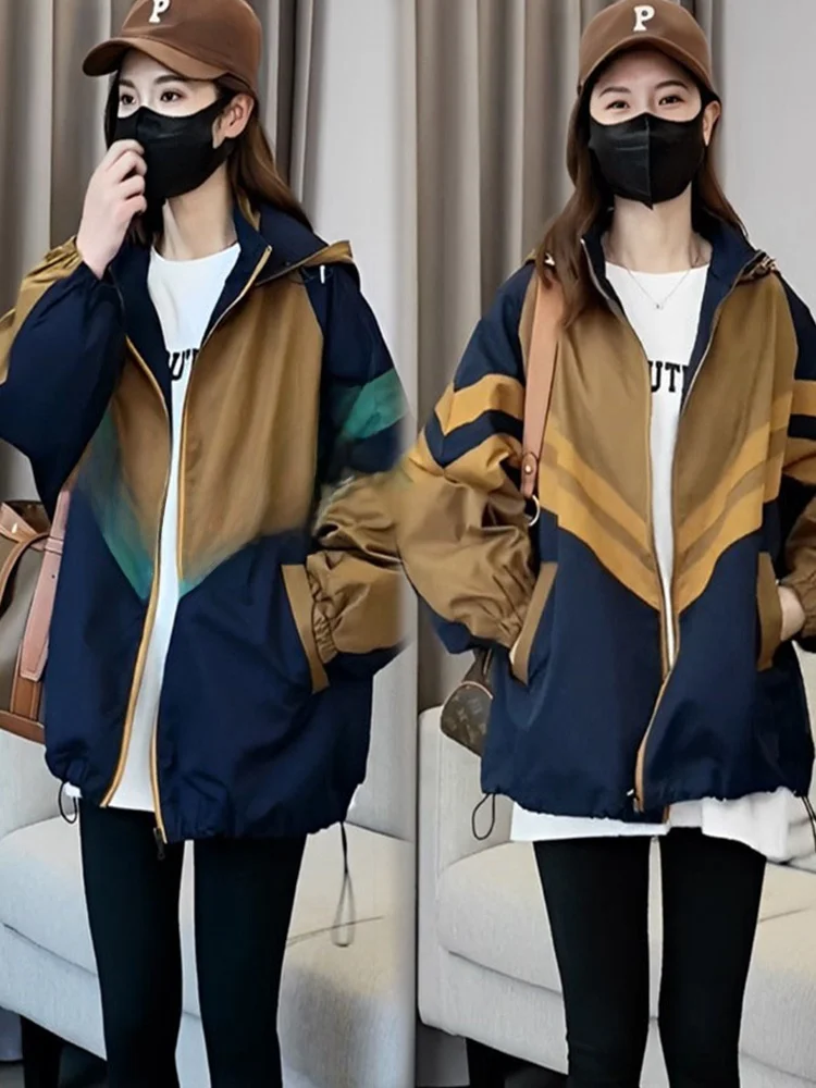 2025 New Design Spor Jaet Women's Spring Autumn Loose American Sle Baseball Coat Splicing Outerwear Commute Sle Zipper