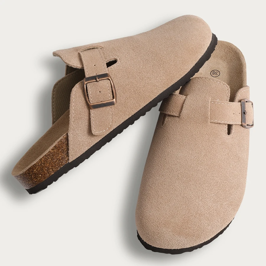 Moda Boston drewniaki damskie zamszowe klapki kapcie sandały z wkładką korkową z podparciem łuku stopy miłośnicy sandały plażowe