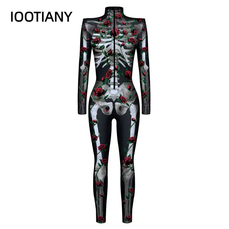 تأثيري هالوين روز فراشة الجمجمة ثلاثية الأبعاد طباعة تأثيري حلي مثير بذلة الهيكل العظمي ارتداءها الكبار كرنفال حفلة monos muje