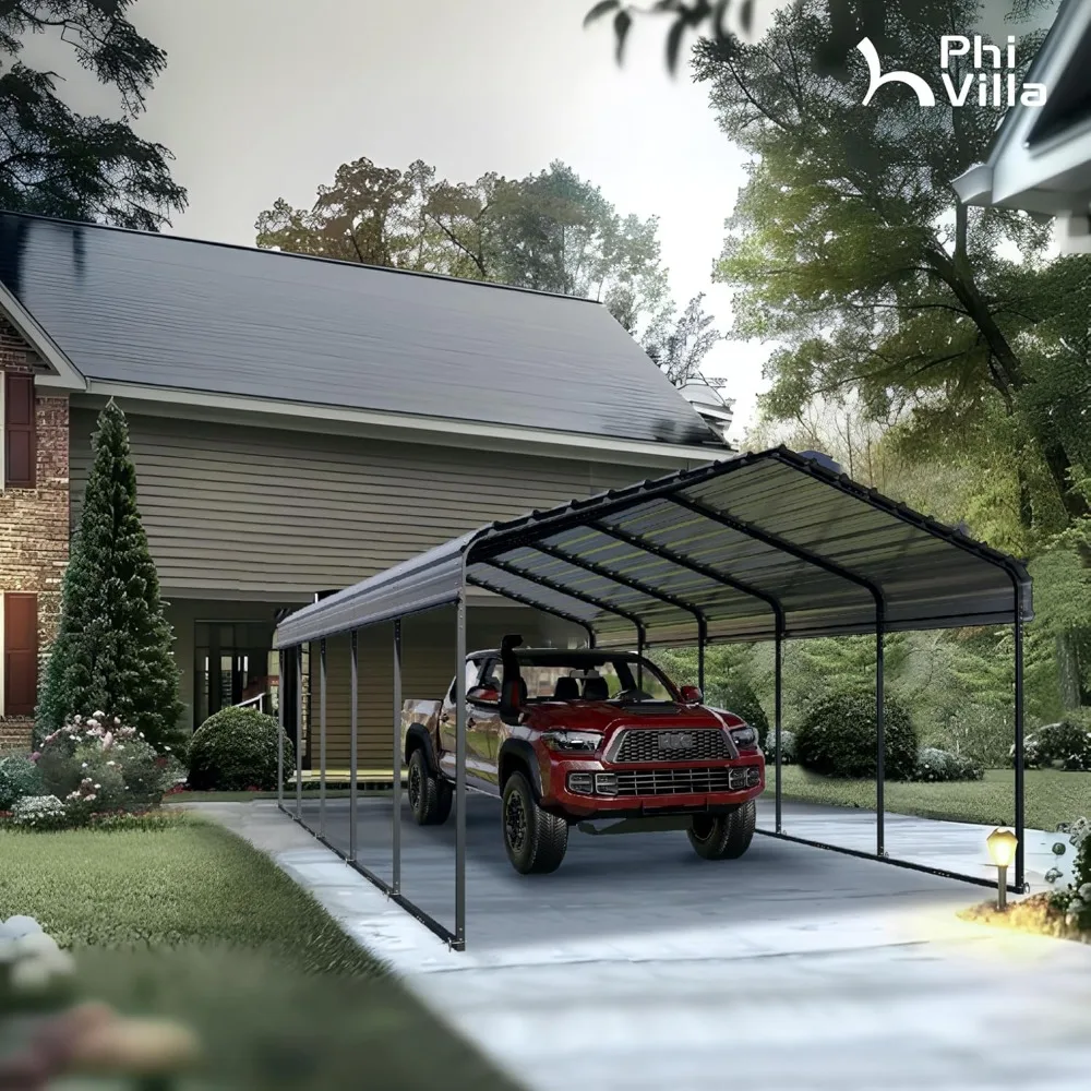 

Carport 12 x 25 ft Heavy Duty Car Port with Galvanized Steel Roof, Sturdy Metal Carport Kits for Cars, Boats, and Tractors