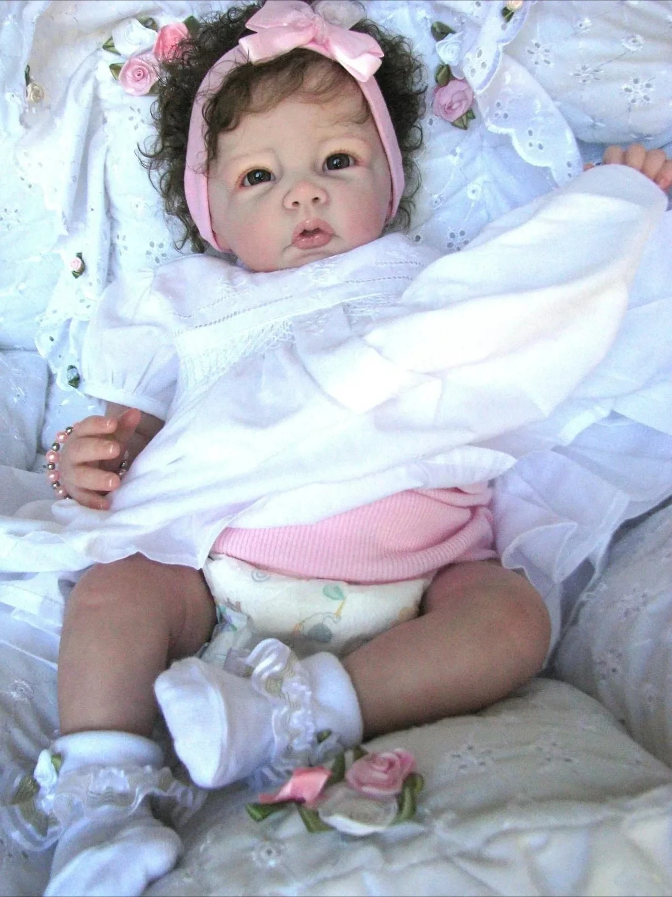 NPK 20인치 3D 페인팅, 보이는 정맥, 이미 그려진 루카스 리본 베이비 걸 인형, 실물 같은 잠자는 아기