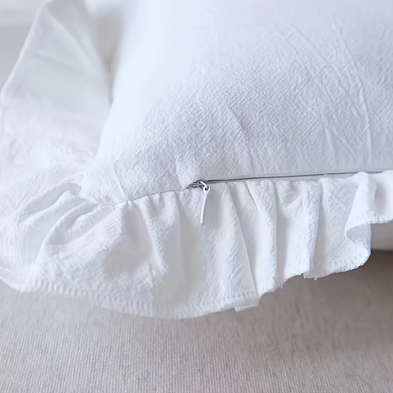 Picture 6: French Lace Pillowcase | White Square Cushion Cover with Zipper Closure, Embroidery, Polyester, Hand Wash Only