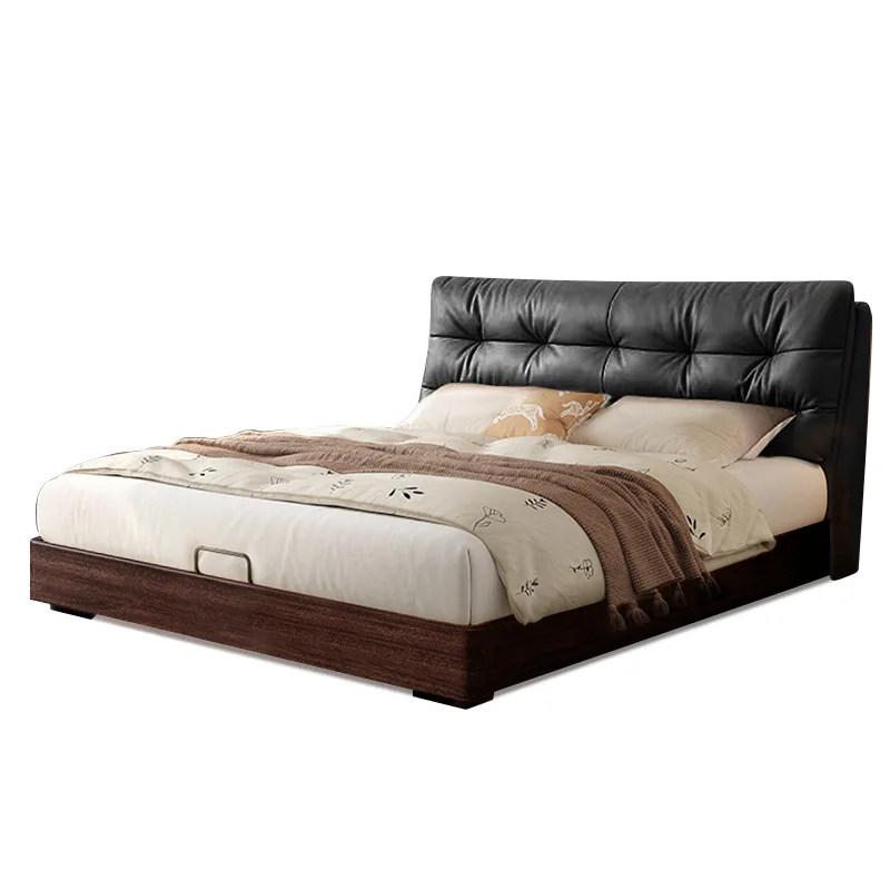 all solid wood big black bear master bedroom small bed apartment type leather bed soft bag side double bedroom wedding bed
