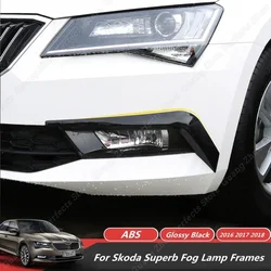For Skoda Superb 2016 2017 2018 Gloss Black ABS New Front Bumper Splitter Air Vent Spoiler Fog Lamp Cover Trim Car Accessories