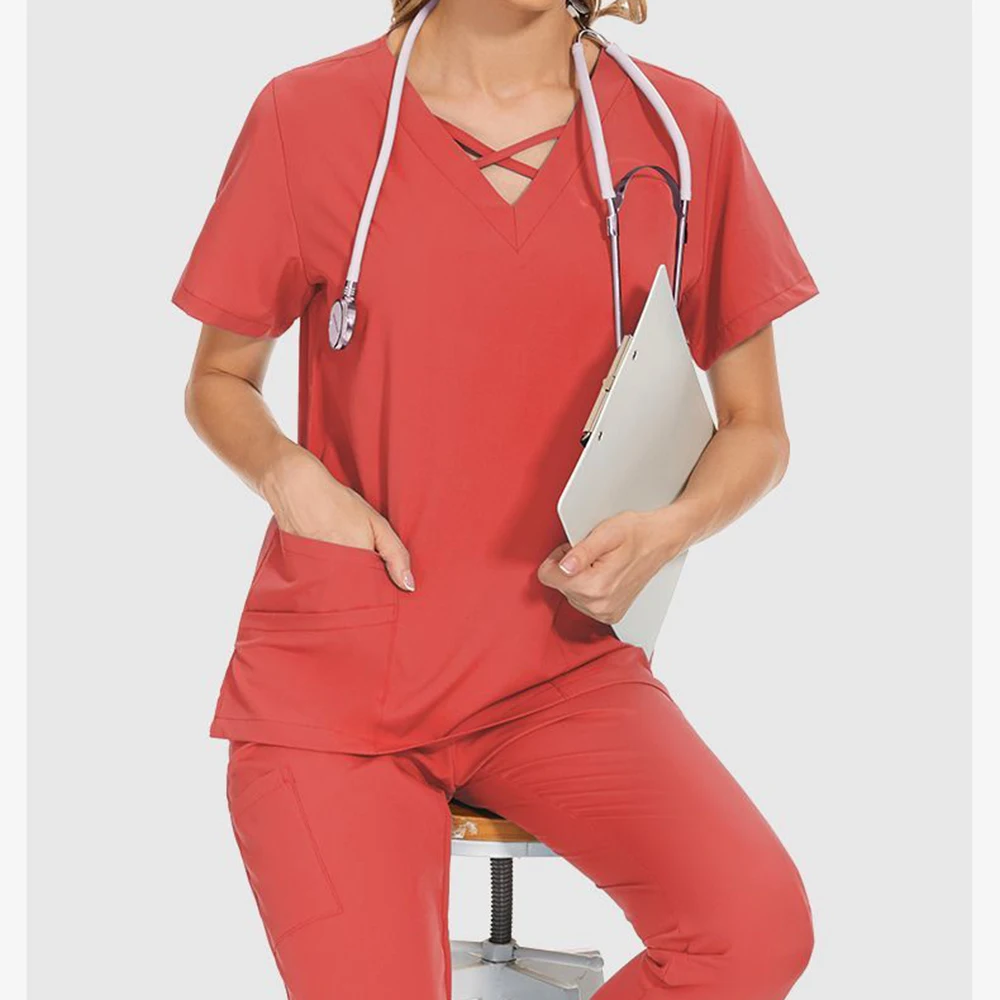 Nurse Uniform Elastic Set Plastic Surgery Doctor Dental Oral Surgery Operating Room Work Uniform Hospital Hand Wash Short Sleeve