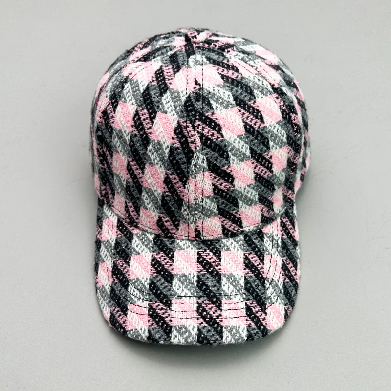 New Printed Check Flower Embroidery Baseball Hats Autumn and Winter Warm Men Women Color Blocking Fashion Versatile Retro Korean