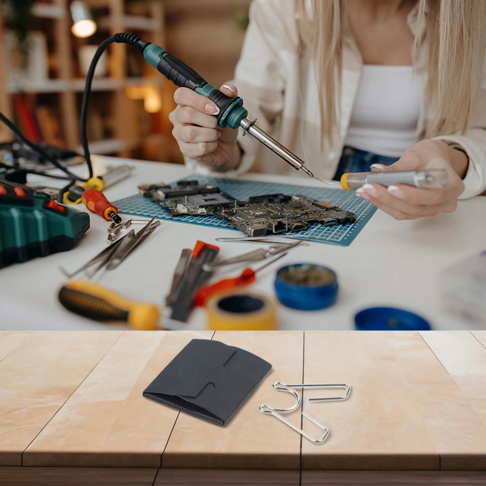 محطة عمل لحام 34*28.5 مم 1.3*1.1 بوصة حامل معدني يسهل حملها حامل لحام مجموعة أدوات حامل مدمج سهل الاستخدام #6