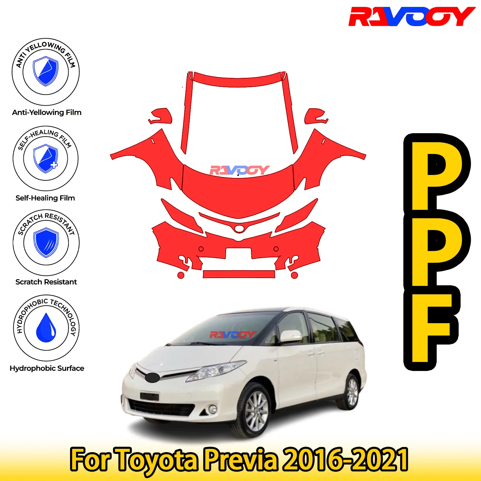 

For Toyota Previa 2016-2021 Glossy Matte Black Precut front PPF Kit Paint Protection Film