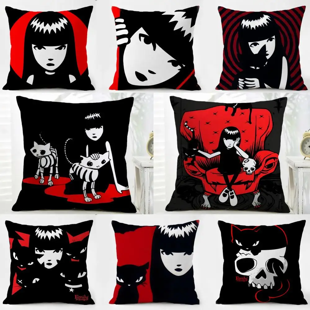 Casual Quirky Anime E-Emily S-Strange Cushion Cover Iceland Washable Linen comfort for Daily Sofa Bed Home Room Decor