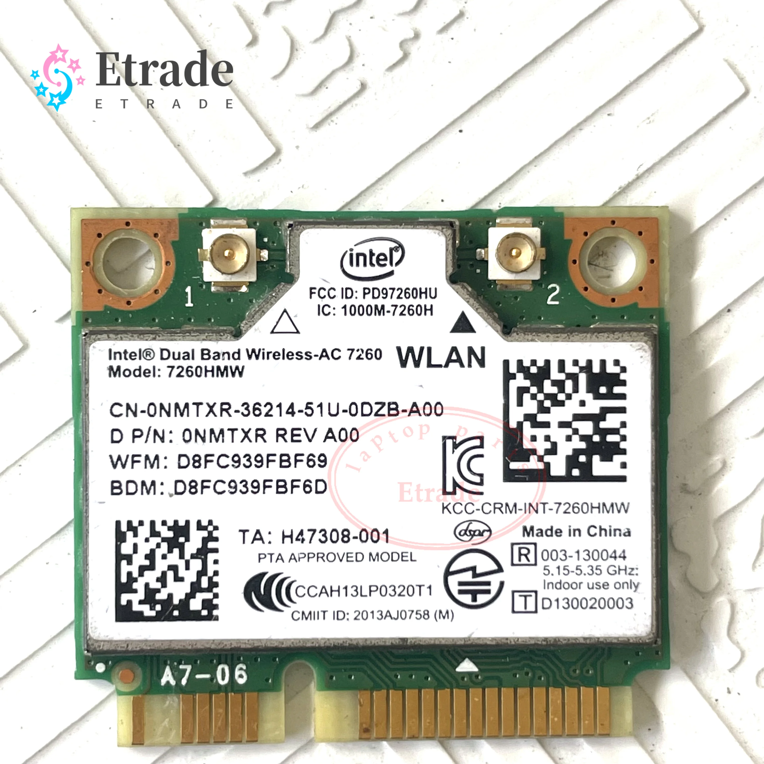 Dual Band Wireless-AC 7260 WLAN WiFi 802.11 ac/a/b/g/n + Bluetooth 4.0 Half-Height Mini-PCI Express Card - NMTXR