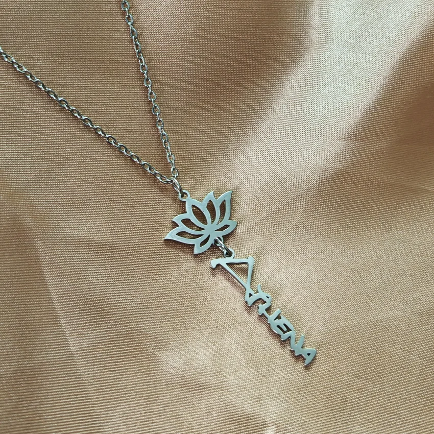 Customized Name Necklace Lotus Brand Necklace Stainless Steel Pendant Necklace Jewelry Women's Gift