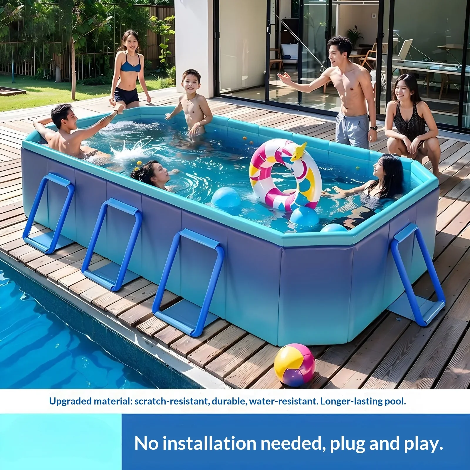 Portable Inflatable Foldable Thickened Family Kids Pool Baby Slide Outdoor Backyard Home Easy Setup No Inflation Frame Kids Pool