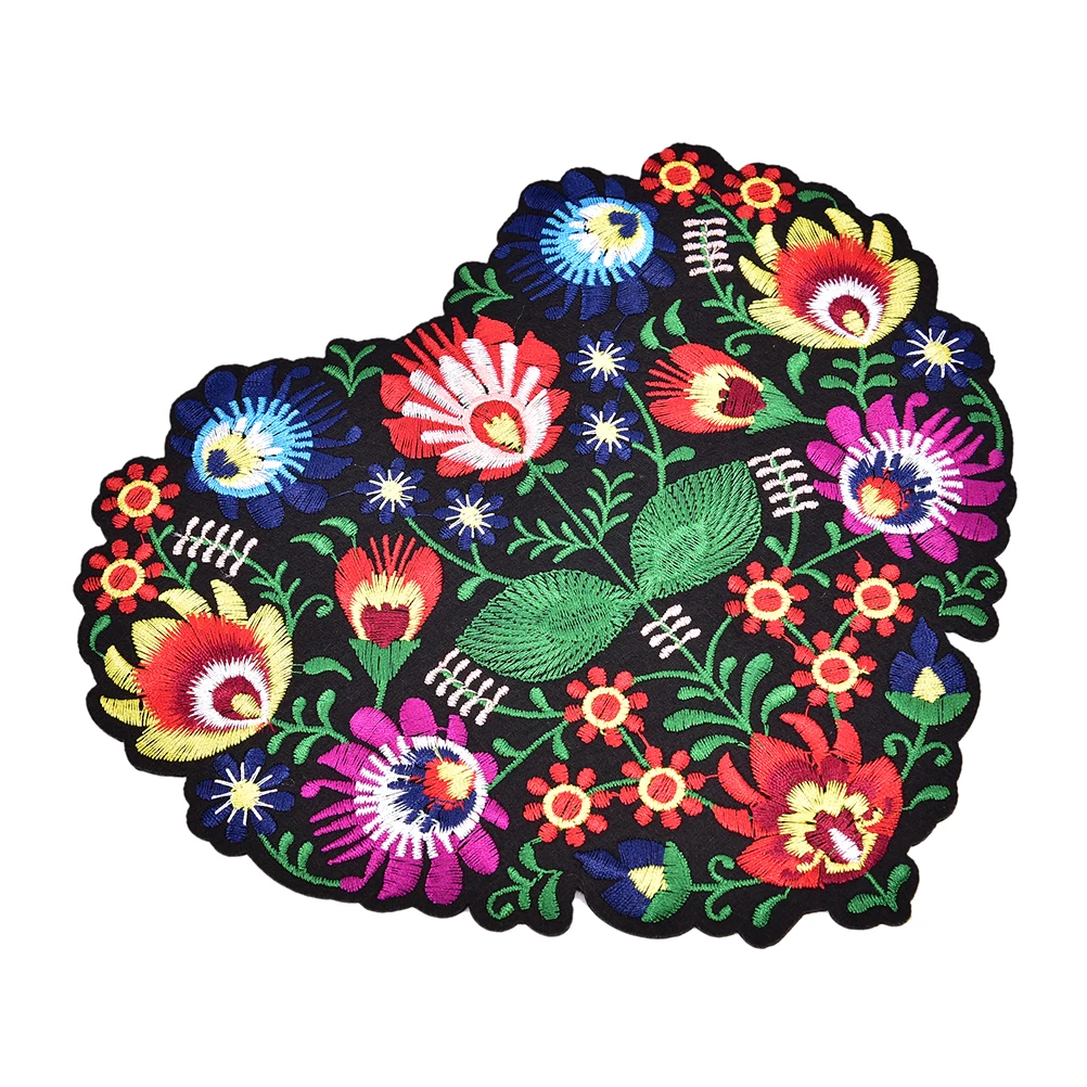 1pc Large Heart Flower Patch 3D Embroidery Applique Iron on Patches for Clothing Accessories Ethnic DIY Apparel Sewing Supplies