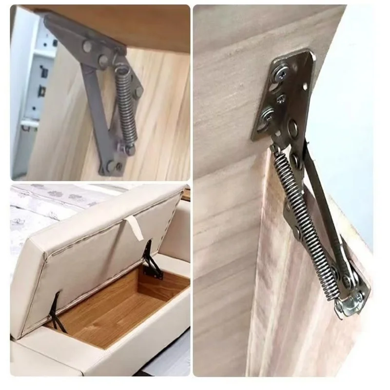 2Pcs Heavy Duty Furniture Spring Hinges Silver 80 Degree Folding Lift Top For Cabinet Doors,Sofa Bed&Furniture,Surface Mount