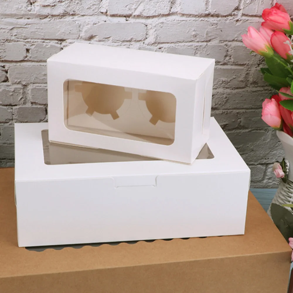 10pack Cupcake Boxes with Inserts Cake Boxe with Clear Window Cake Holder Bakery Carrier Boxes 2/4/6 Holes Muffin Boxe for Party - view 3