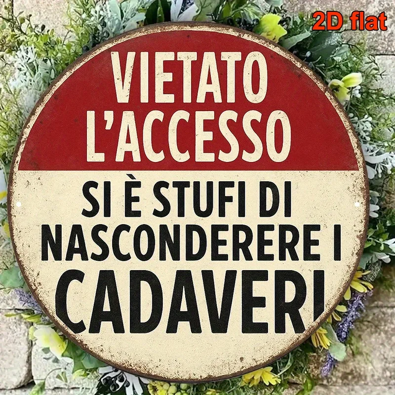 [2D Plane] Retro Decorative Sign, Round Aluminum Plaque, Italian, with The Content 