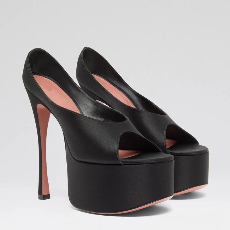 

Platfrom Shallow Peep Toe Satin Pumps Sexy Round Toe Slip On Thin Heel Accept Customized New Arrivals Fashion Women Modern Shoes