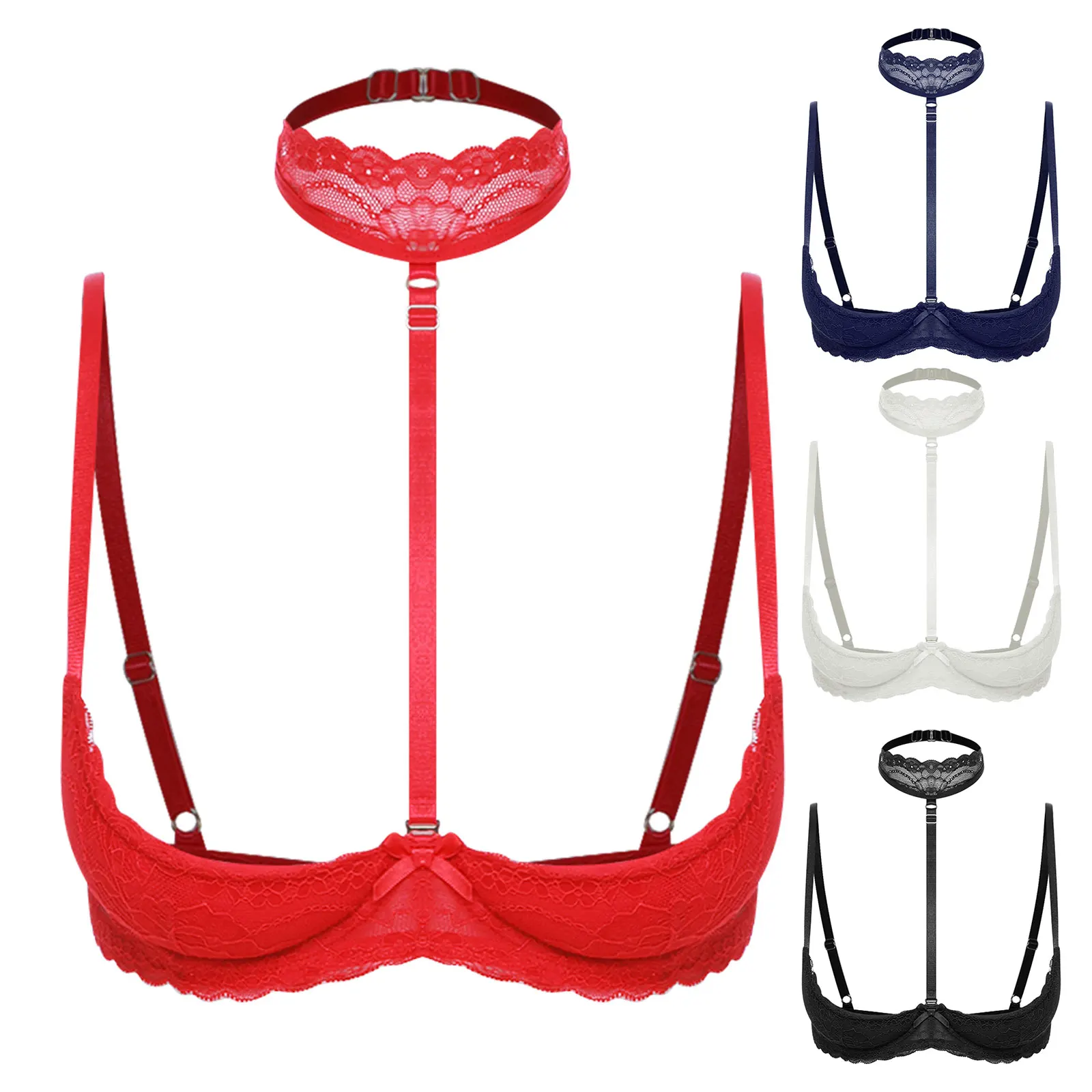 Sissy Lace Low Cut Bra Top Adult Female Choker Mini Bra Tops Nipple Exposed Lingerie Bra Tops for Tempting Night Underwear Top