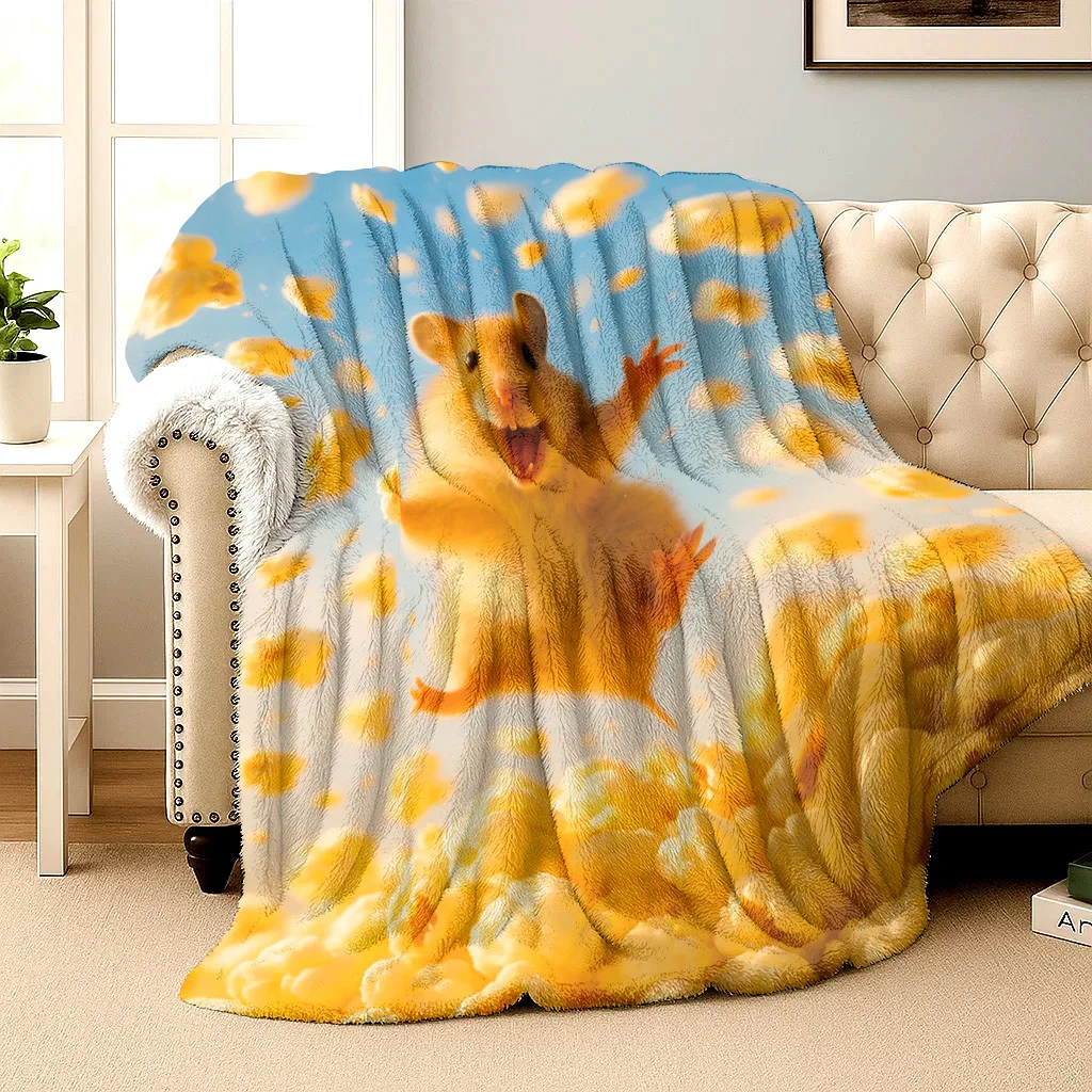Hamster Popcorn Pattern Flannel Blanket Cushion Cover