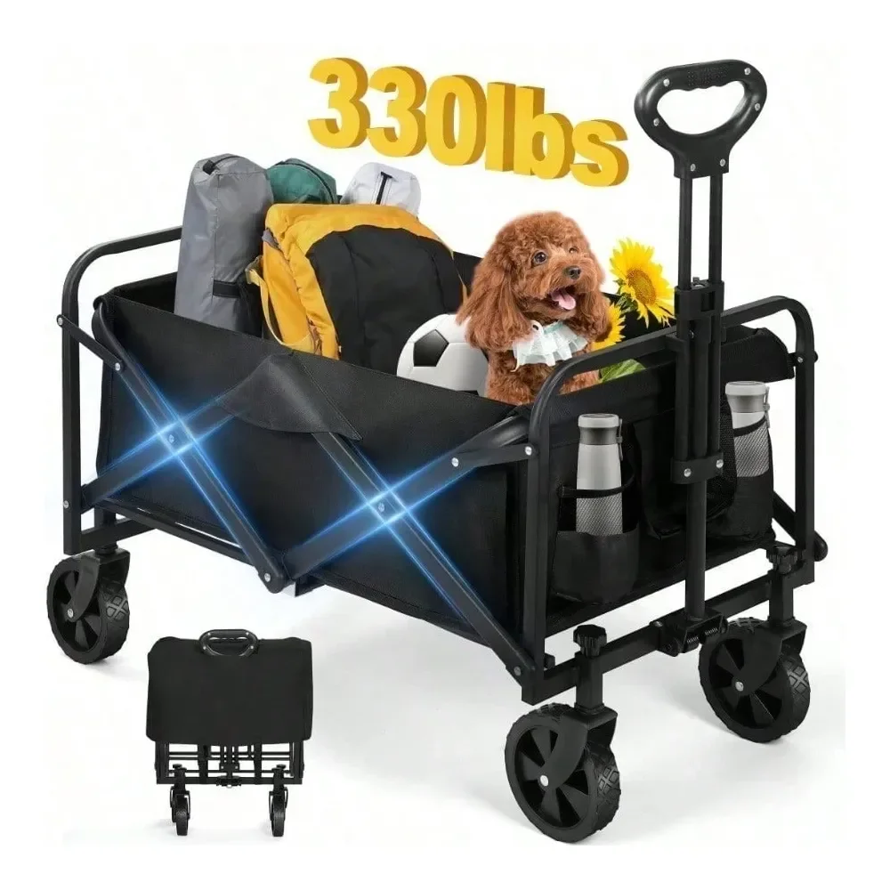 

Duty Folding Pet Wagon Cart With AllTerrain Wheels, 330lbs Capacity Collapsible Dog Cat Stroller For Outdoor, Travel, Park Camp